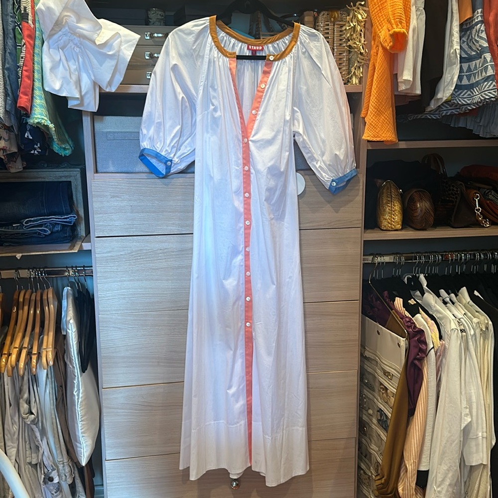 Staud Vincent Dress White Land and Sea Long Dress Button